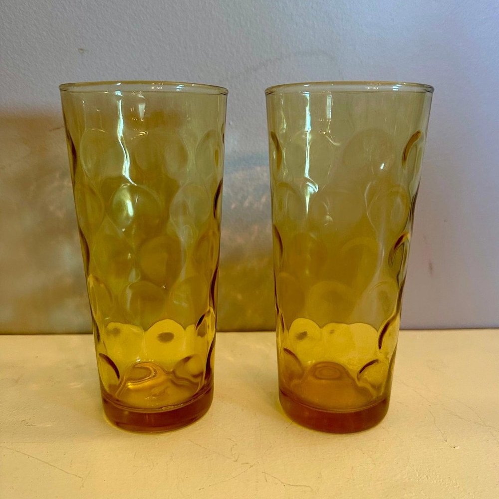 Vintage 1960s Hazel Atlas Gold Tumblers in El Dorado Pattern (2)